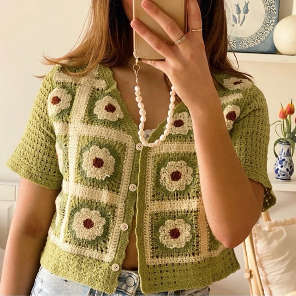 New In Cardigan Crochet Knit Floral Cottagecore - Picture 5 of 5